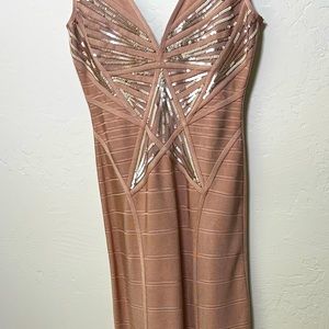 Long rose gold beige dress